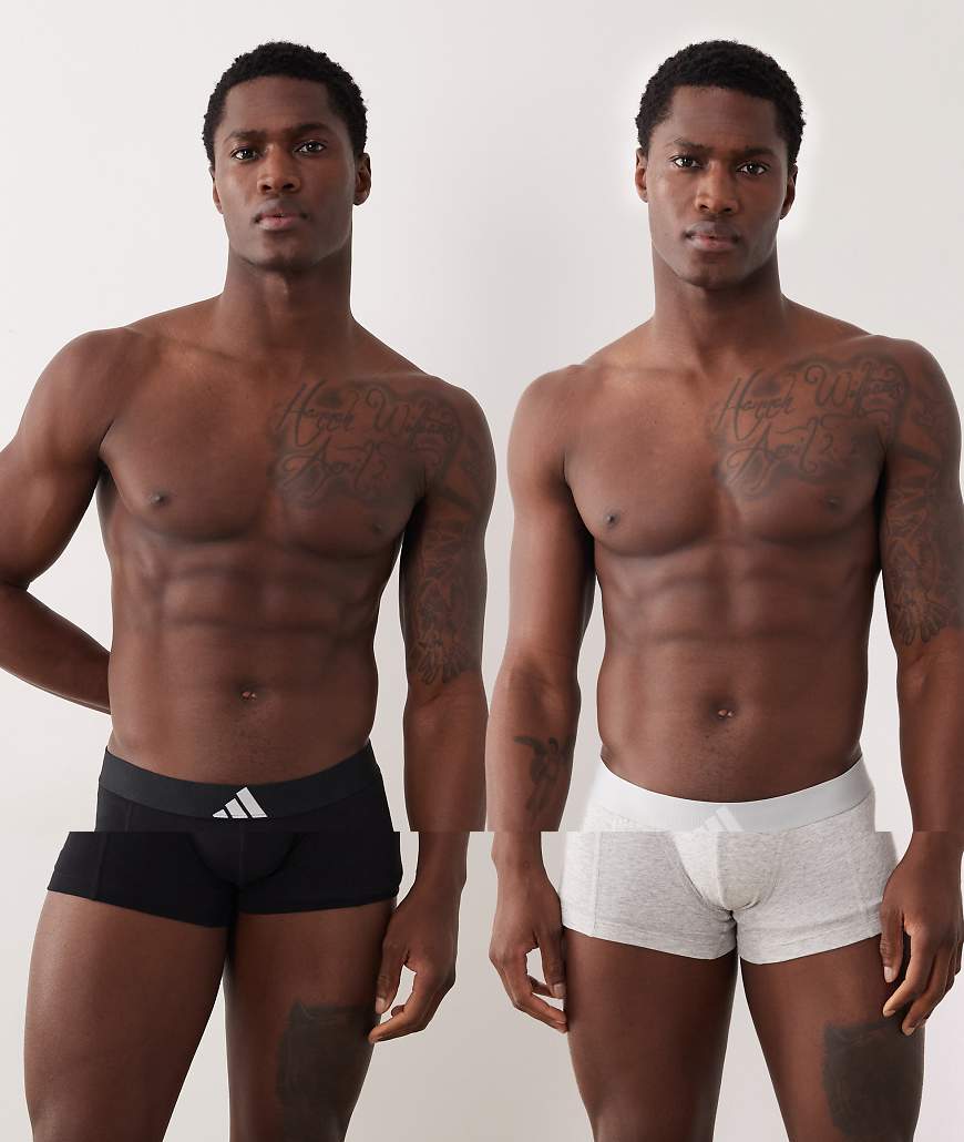 Adidas - Active Flex Cotton - 2er-Pack Trunk-Unterhosen in Grau und Schwarz von adidas