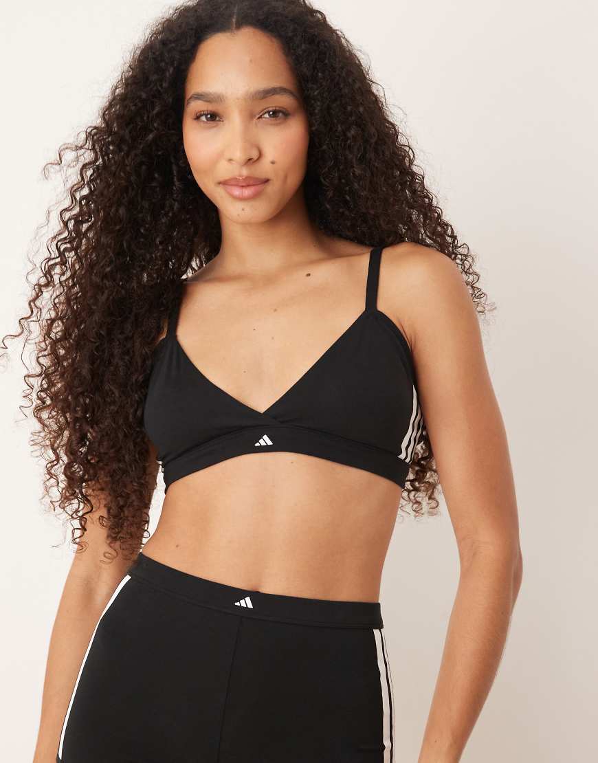 adidas - Gewickeltes Triangel-Bustier in Schwarz mit Logoprint von adidas