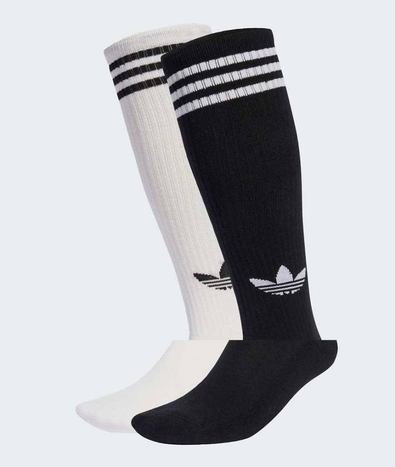 adidas Originals - 2er-Pack Kniestrümpfe in Weiß und Schwarz mit den 3 Streifen von adidas Originals