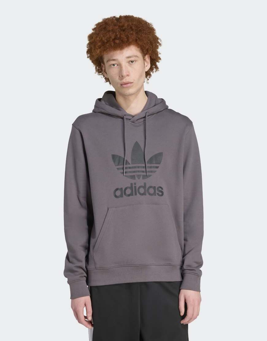 adidas Originals - Adicolor Classics - Kapuzenpullover in Grey Strata mit Dreiblattlogo-Grau von adidas Originals