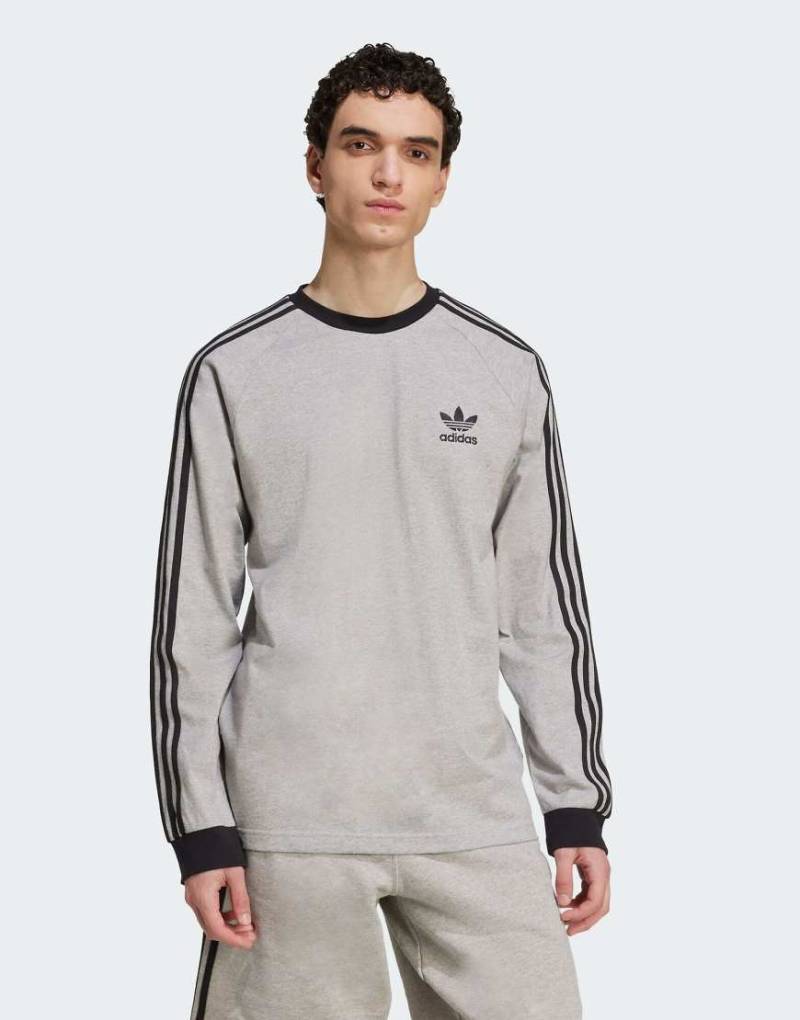 adidas Originals - Adicolor Classics - Langärmliges Shirt in meliertem Mittelgrau/Schwarz mit den 3 Streifen von adidas Originals