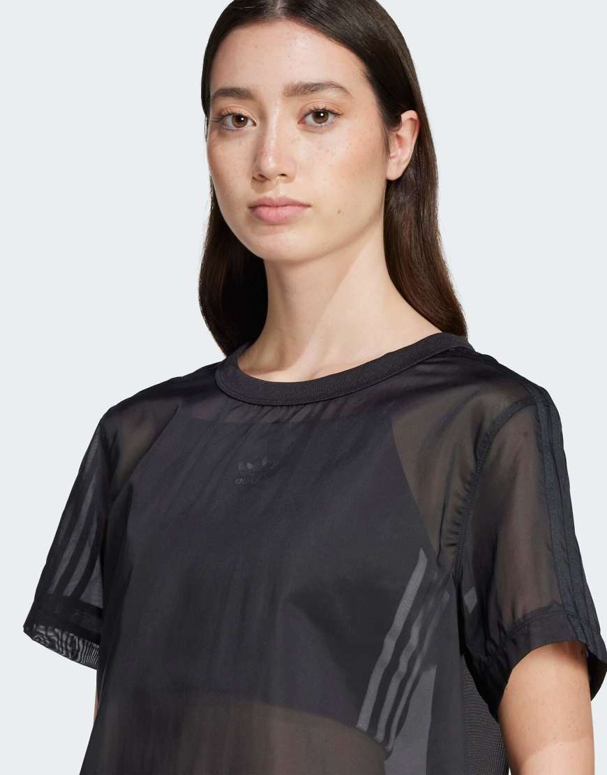 adidas Originals - Adicolor - Durchscheinendes T-Shirt in Schwarz mit 3-Streifen-Logo von adidas Originals