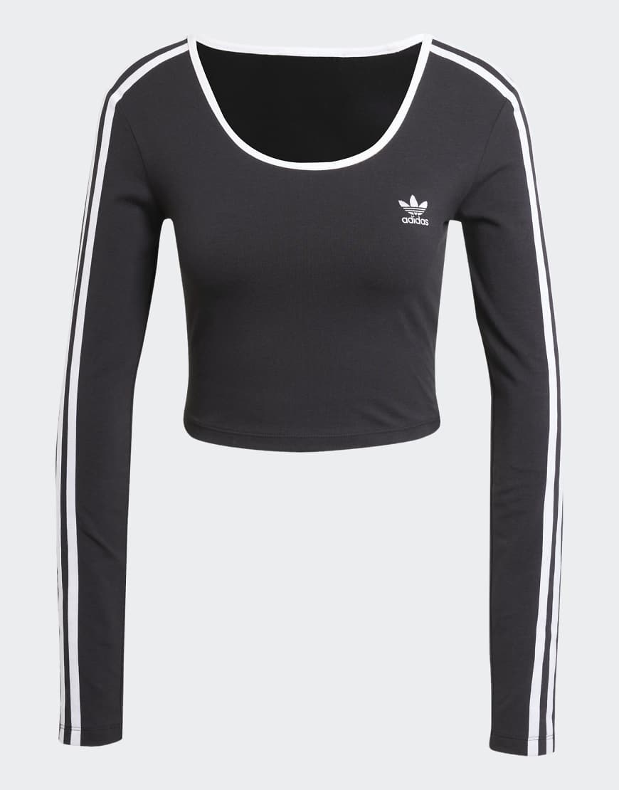 adidas Originals - Adicolor - Langärmliges Cropped-Shirt in Schwarz mit 3-Streifen-Logo von adidas Originals