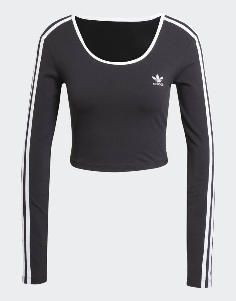 adidas Originals - Adicolor - Langärmliges Cropped-Shirt in Schwarz mit 3-Streifen-Logo von adidas Originals