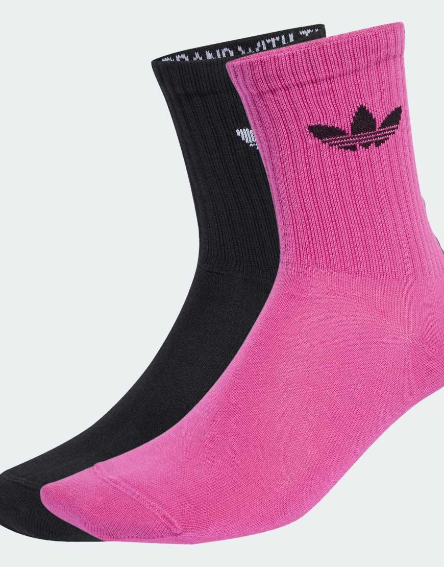 adidas Originals - Crew-Socken im 2er Pack in Schwarz/Weiß mit Rüschen von adidas Originals