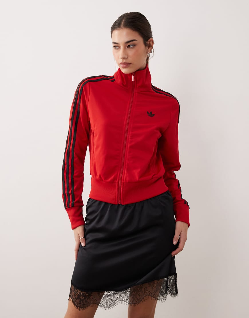adidas Originals - Firebird - Klassische Trainingsjacke in Better Scarlet/Schwarz-Rot von adidas Originals
