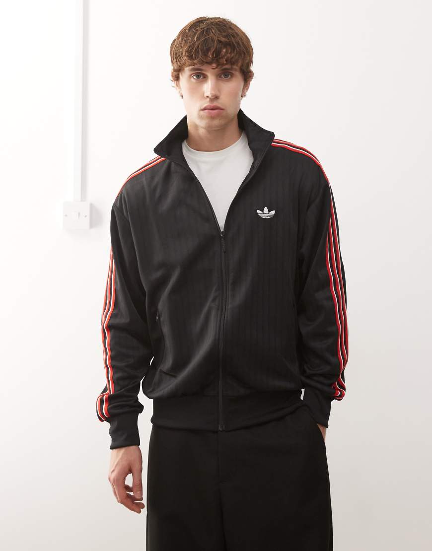 adidas Originals - Firebird - Locker geschnittene Trainingsjacke in Schwarz mit Nadelstreifen von adidas Originals