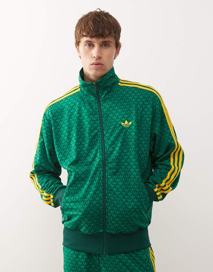 adidas Originals - Firebird - Lockere Trainingsjacke in Collegiate Grün mit Monogramm-Muster von adidas Originals