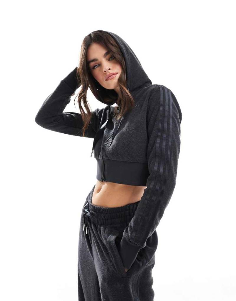 adidas Originals - Fleece-Kapuzenjacke in Schwarz mit durchgehendem Reißverschluss, Kombiteil-Grau von adidas Originals