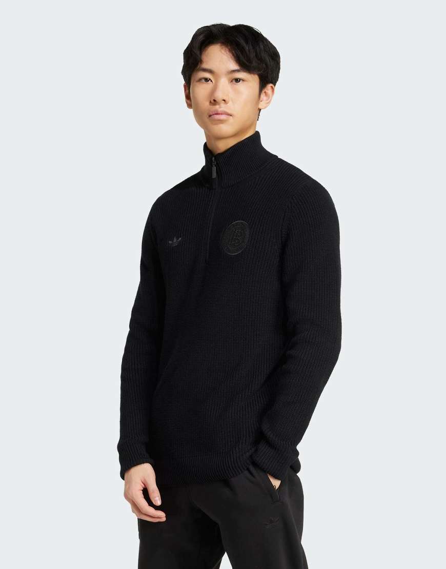 adidas Originals - Germany Anniversary - Gestricktes Sweatshirt in Schwarz mit kurzem Reißverschluss von adidas Originals