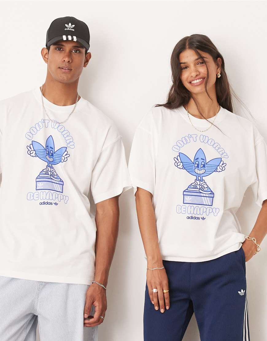 adidas Originals - Happy Trefoil - T-Shirt in Weiß mit Grafik von adidas Originals