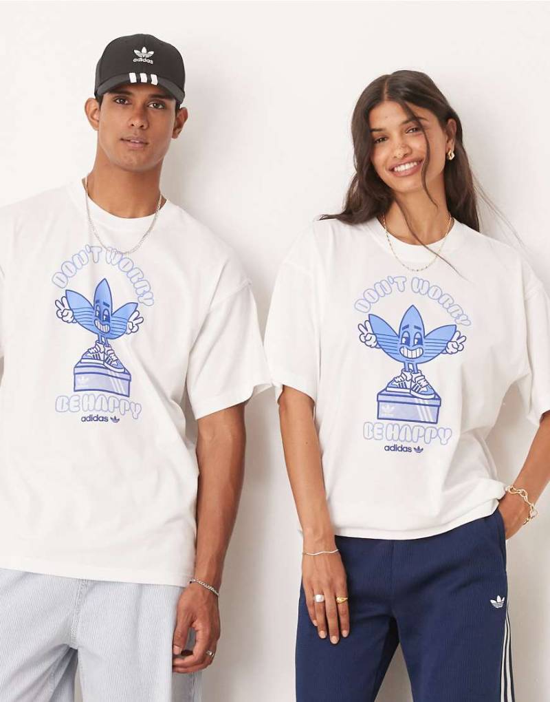 adidas Originals - Happy Trefoil - T-Shirt in Weiß mit Grafik von adidas Originals