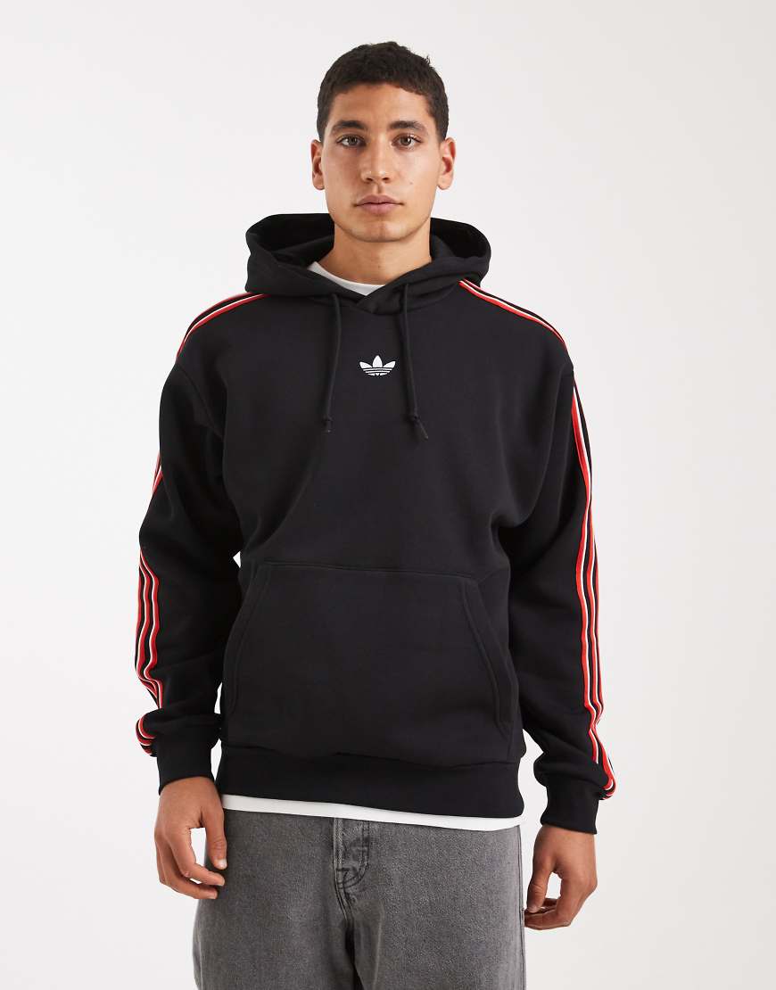 adidas Originals - Kapuzenpullover in Schwarz mit Kontraststreifen von adidas Originals