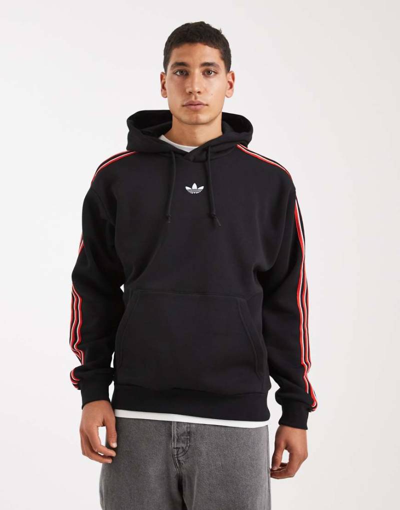 adidas Originals - Kapuzenpullover in Schwarz mit Kontraststreifen von adidas Originals