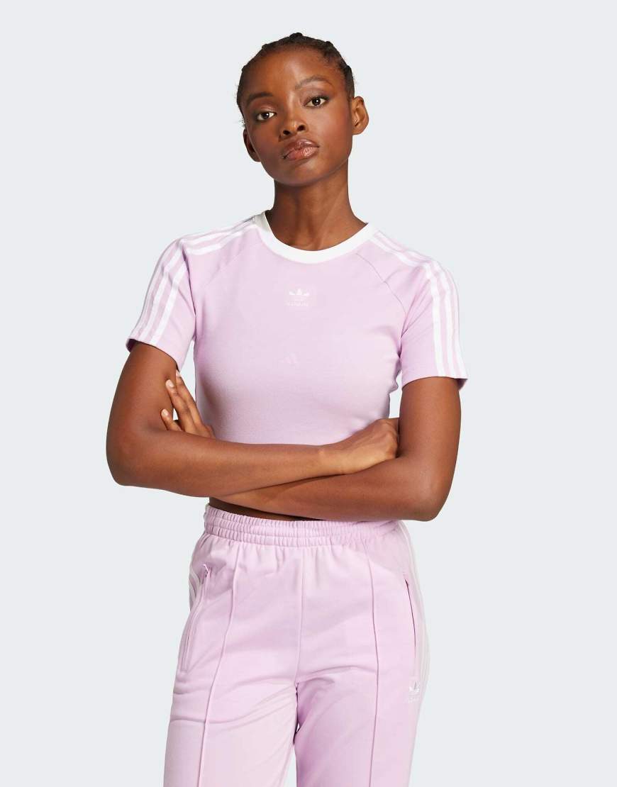adidas Originals - Knapp geschnittenes T-Shirt in hellem Orchideenrosa mit den 3 Streifen von adidas Originals