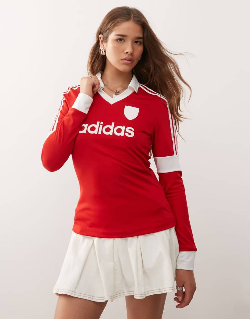 adidas Originals - Langärmliges Fußball-Trikot in leuchtendem Scharlachrot mit Print von adidas Originals
