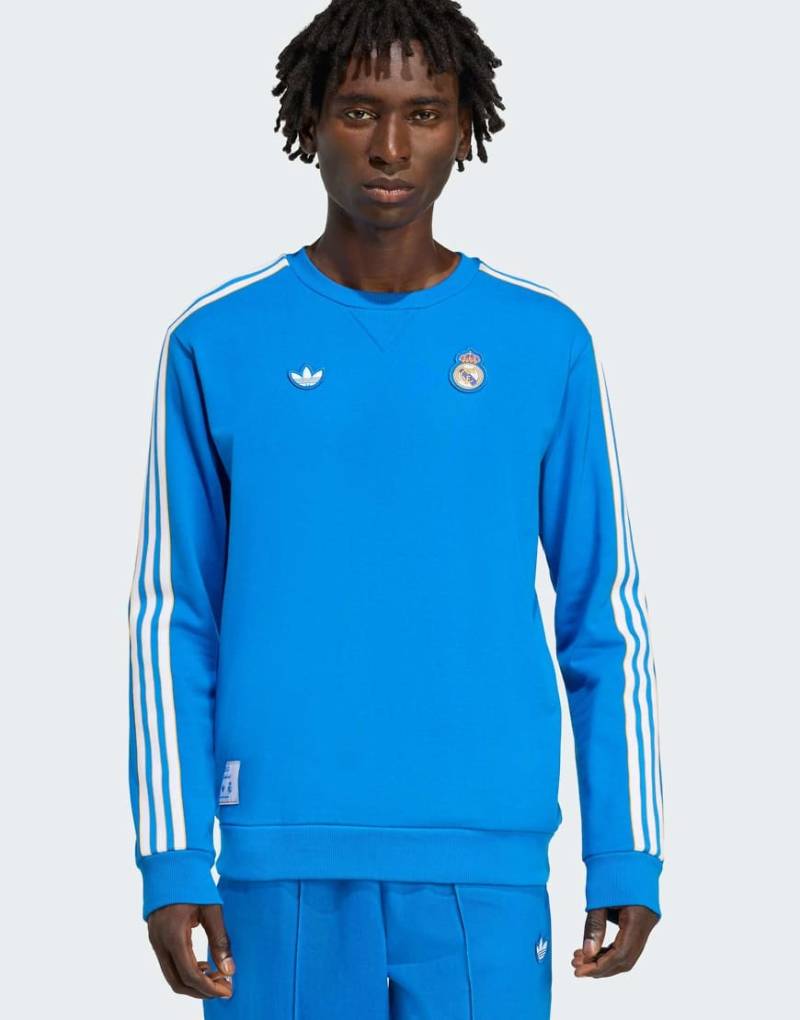 adidas Originals - Real Madrid Terrace Icons - Sweatshirt in Blue Bird/Weiß-Blau von adidas Originals