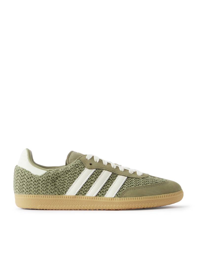 adidas Originals - Samba OG Nubuck and Leather-Trimmed Stretch-Knit Sneakers - Men - Green - UK 10.5 von adidas Originals