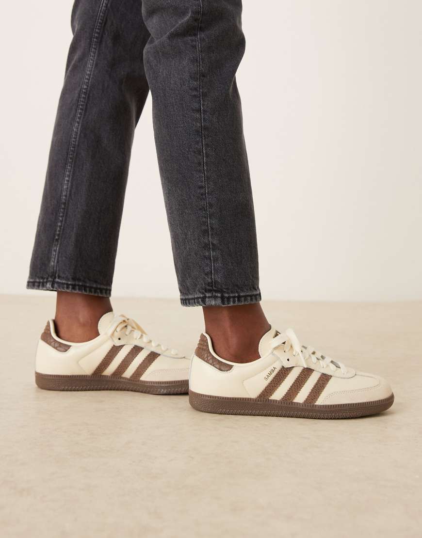adidas Originals - Samba OG - Sneaker in Cremeweiß mit Kroko-Muster und Braun-Brown von adidas Originals