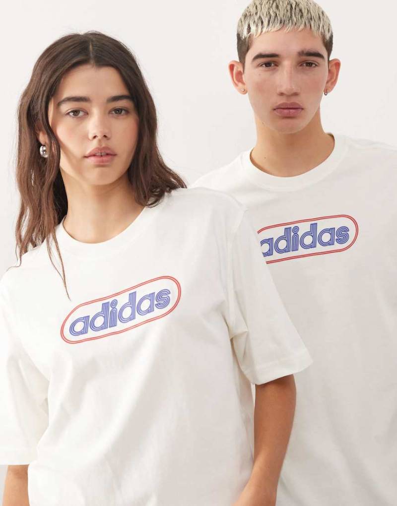 adidas Originals - T-Shirt in Creme mit Logo-Grafikprint im 80er-Stil-Weiß von adidas Originals