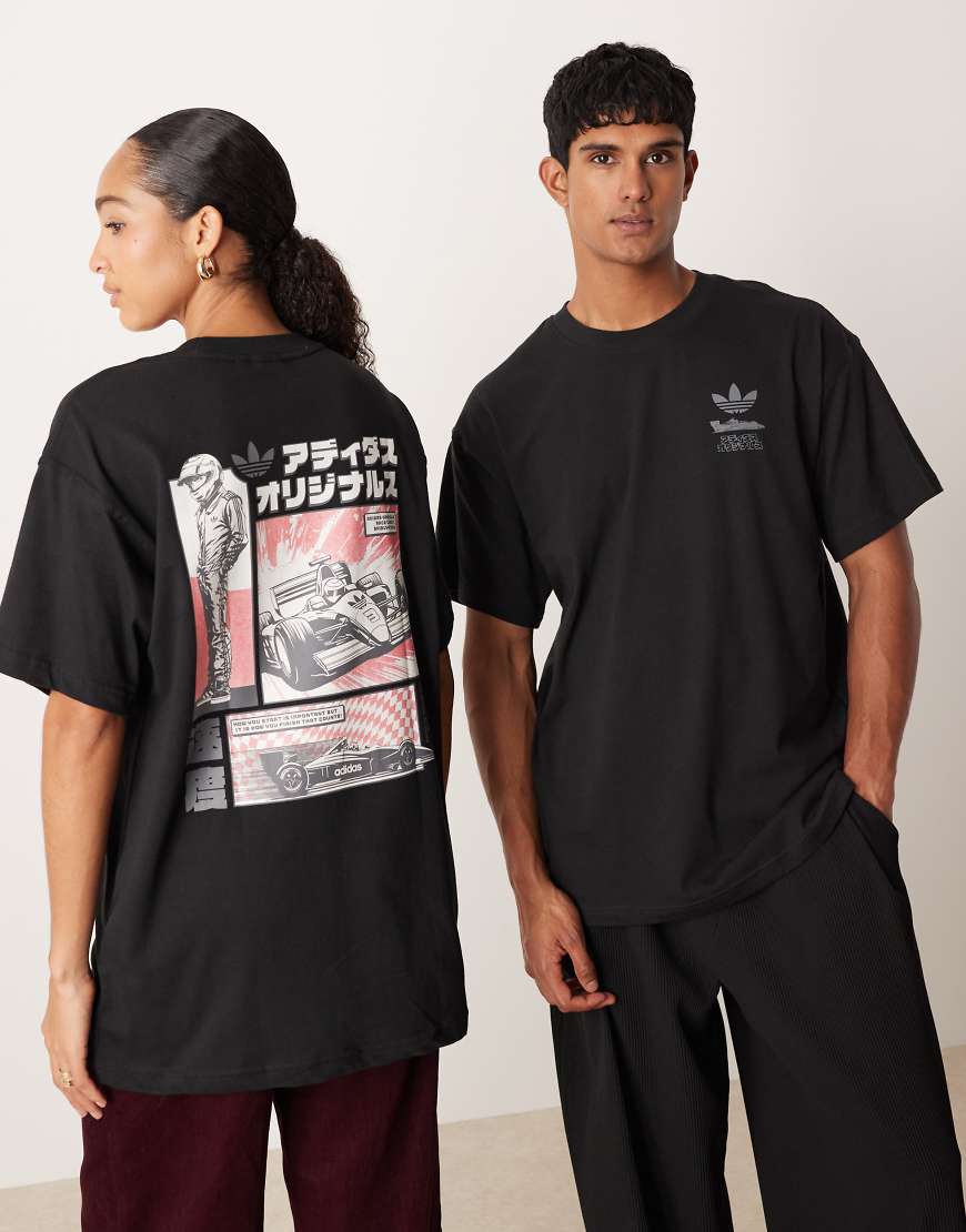 adidas Originals - T-Shirt in Schwarz mit Rennsport-Manga-Print von adidas Originals