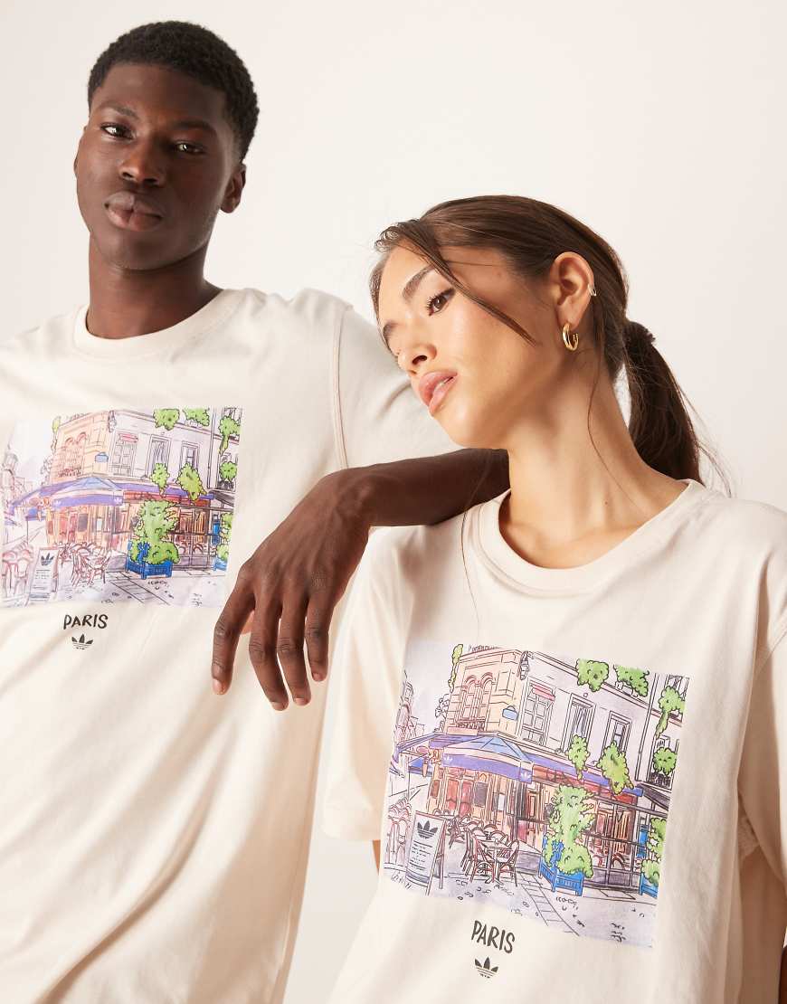 adidas Originals - T-Shirt in Weiß mit Paris-Grafikprint von adidas Originals