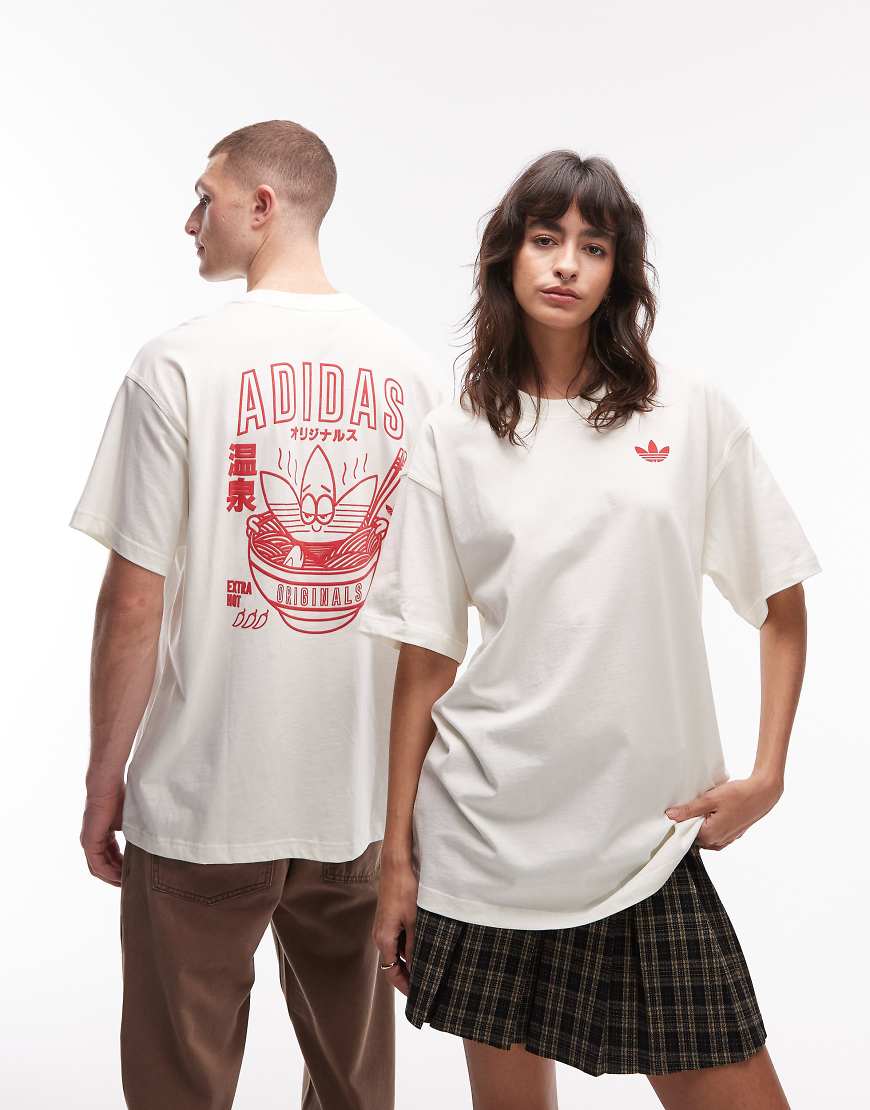 adidas Originals - T-Shirt in Wollweiß mit Ramen-Grafik mit Dreiblatt-Logo von adidas Originals