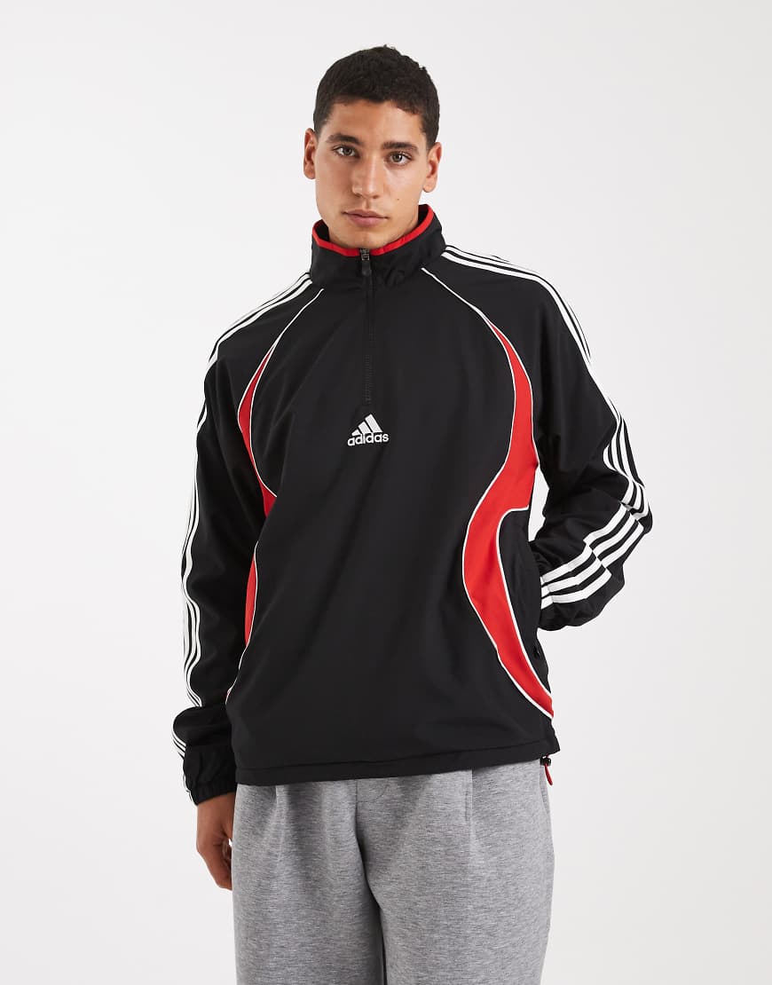 adidas Originals - Teamgeist - Sweatshirt in Schwarz / Better Scharlachrot mit halbem Reißverschluss von adidas Originals