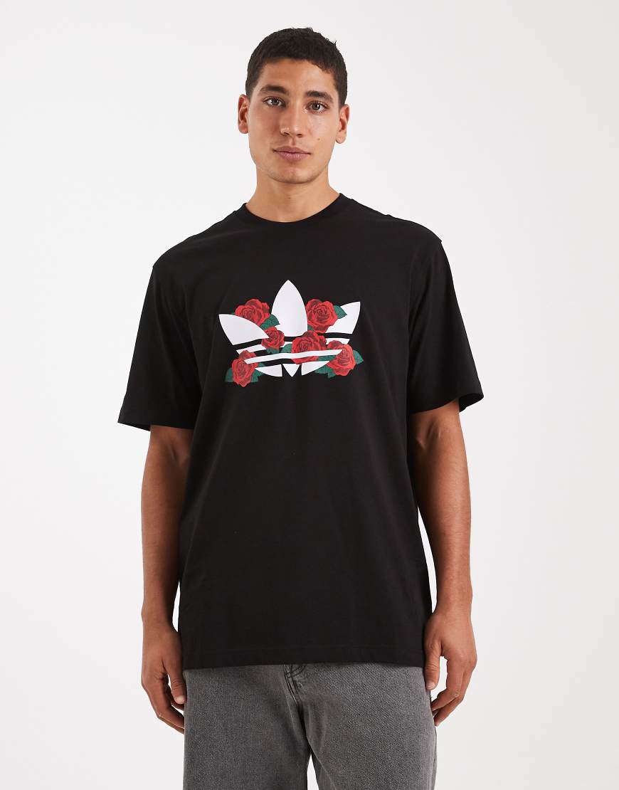 adidas Originals - Trefoil Series - T-Shirt in Schwarz mit Rosen-Trefoil-Motiv von adidas Originals