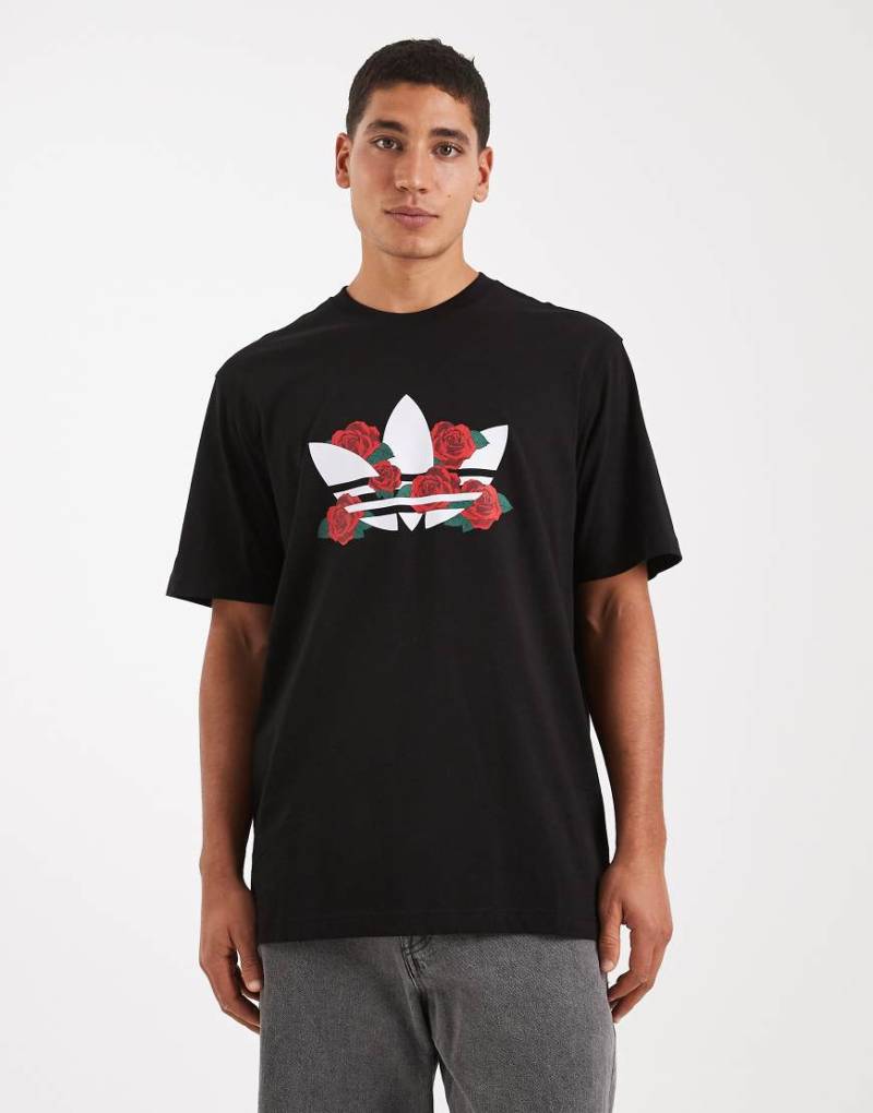 adidas Originals - Trefoil Series - T-Shirt in Schwarz mit Rosen-Trefoil-Motiv von adidas Originals