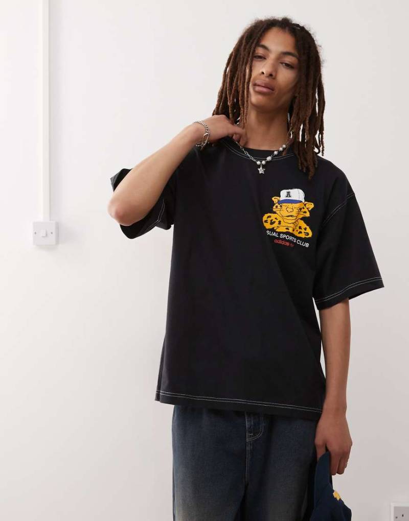 adidas Originals - Wabash - T-Shirt in Schwarz mit Leopardengrafik von adidas Originals