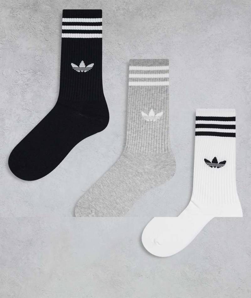adidas Originals - Weiße, hohe Sportsocken im 3er-Pack von adidas Originals
