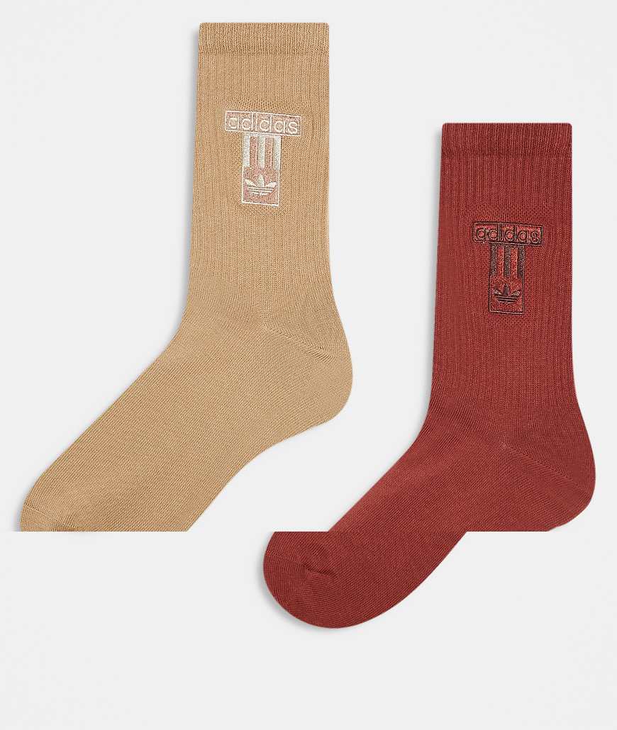 adidas Originals - adibreak - 2er-Pack Crew-Socken in Beige und Rostrot-Neutral von adidas Originals