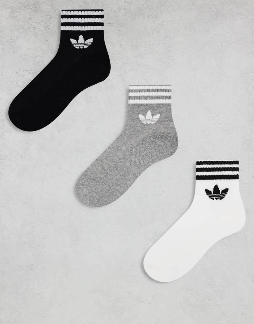 adidas Originals - adicolor Trefoil - 3er-Pack Söckchen in Schwarz, Weiß und Grau-Bunt von adidas Originals
