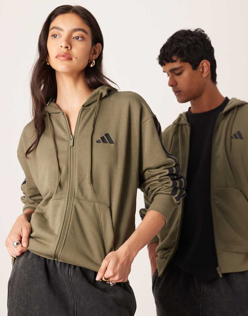 adidas Sportswear - Kapuzenpullover aus French Terry in Khaki mit den drei Streifen-Grün von adidas Originals