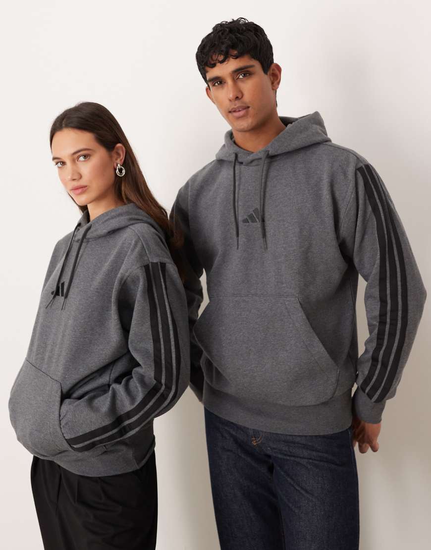 adidas Sportswear - Three Stripe - Kapuzenpullover aus Fleece in Grau mit den drei Streifen von adidas Originals