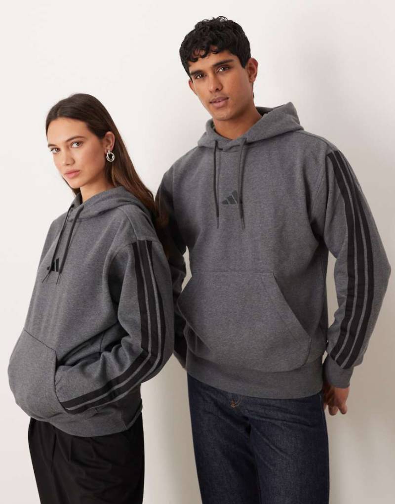 adidas Sportswear - Three Stripe - Kapuzenpullover aus Fleece in Grau mit den drei Streifen von adidas Originals