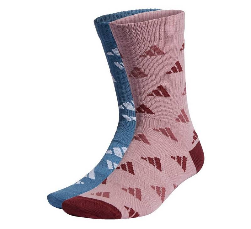 adidas Performance Sportsocken Crew Cushion 3-Streifen Graphic Logo blau/mauverot - 2 Paar von adidas Performance