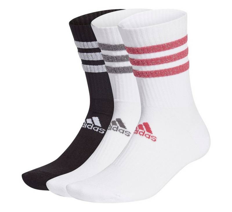 adidas Performance Sportsocken Crew Glam 3-Streifen Glitter schwarz/weiss/pink - 3 Paar von adidas Performance
