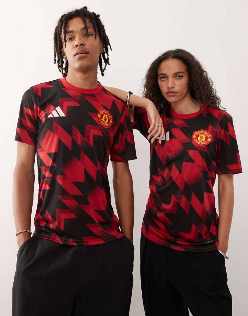 adidas Football - Manchester United 25/26 - Aufwärm-Trikot in gemustertem Rot von adidas performance