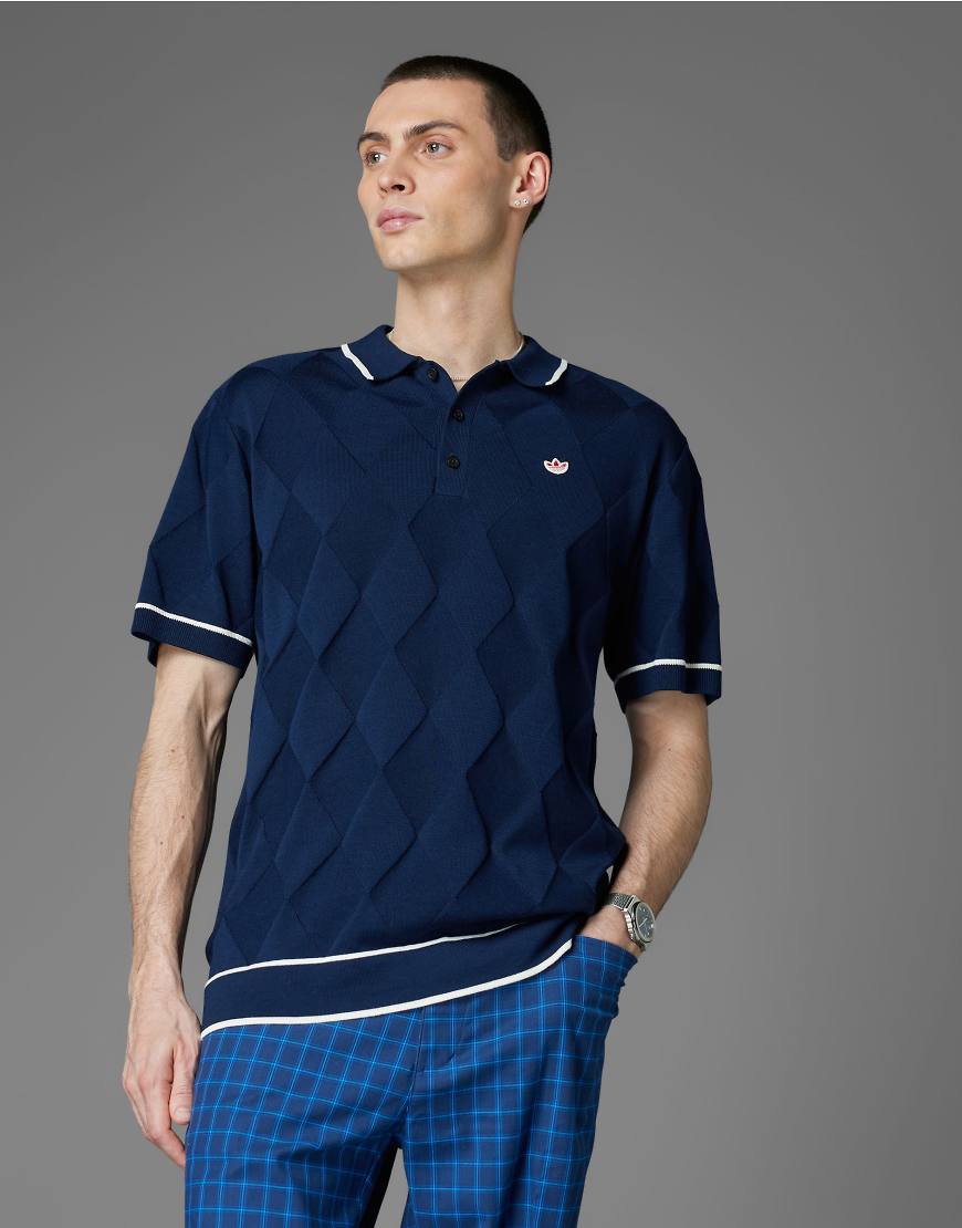 adidas Originals - Golf-Polohemd aus Strickstoff in Night Indigo mit Argyle-Rautenmuster-Blau von adidas performance