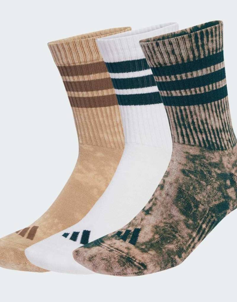 adidas Performance - 3er-Pack stonewashed Crew-Socken in Warm Sandstone / Aurora Ivy-Braun von adidas performance