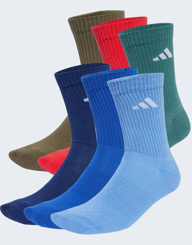 adidas Performance - 6 Paar gepolsterte Crew-Socken in Dunkelblau/Königsblau/Olivgrün von adidas performance