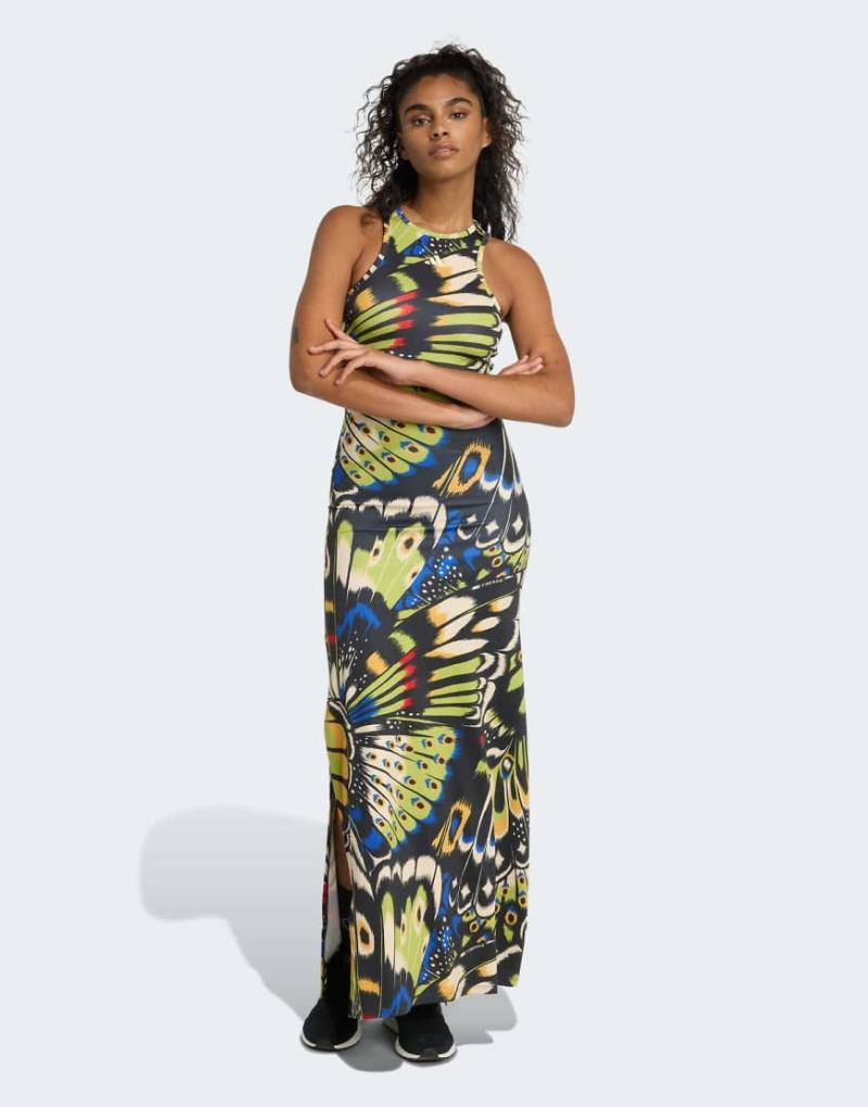 adidas Performance - Adidas x FARM - Premium-Kleid in Schwarz/Hi-Res-Blau/Lush-Rot von adidas performance