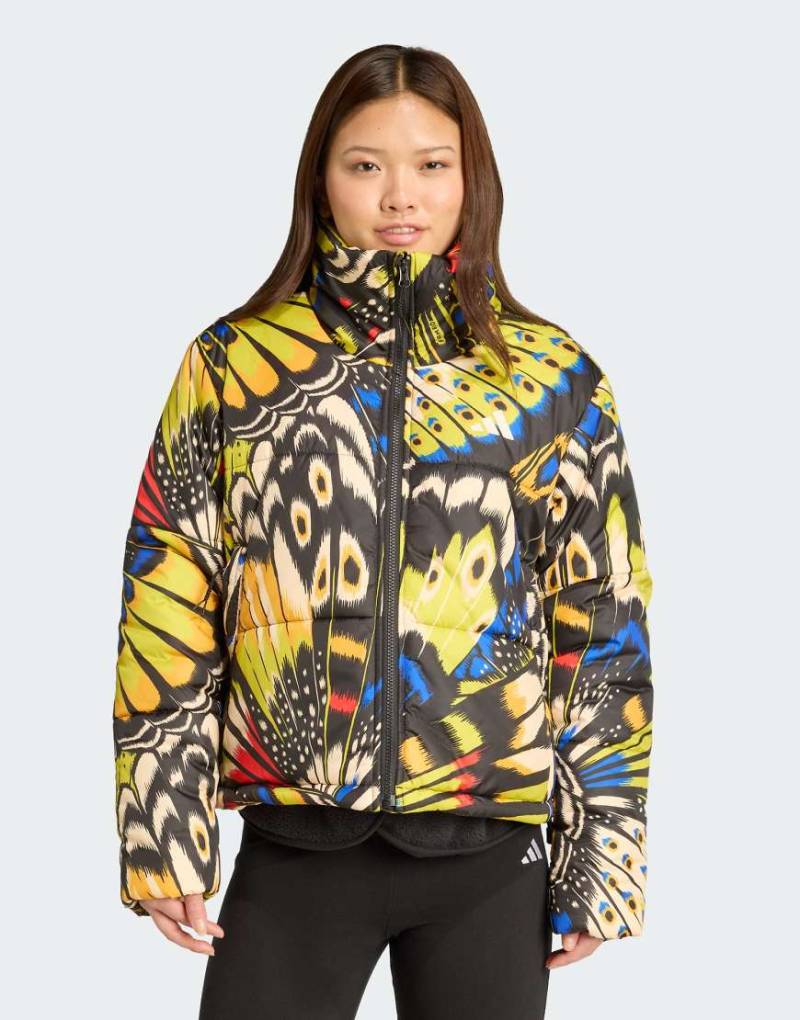 adidas Performance - Adidas x FARM - Wattierte Jacke in Schwarz/Hi-Res-Blau/Lush-Rot von adidas performance