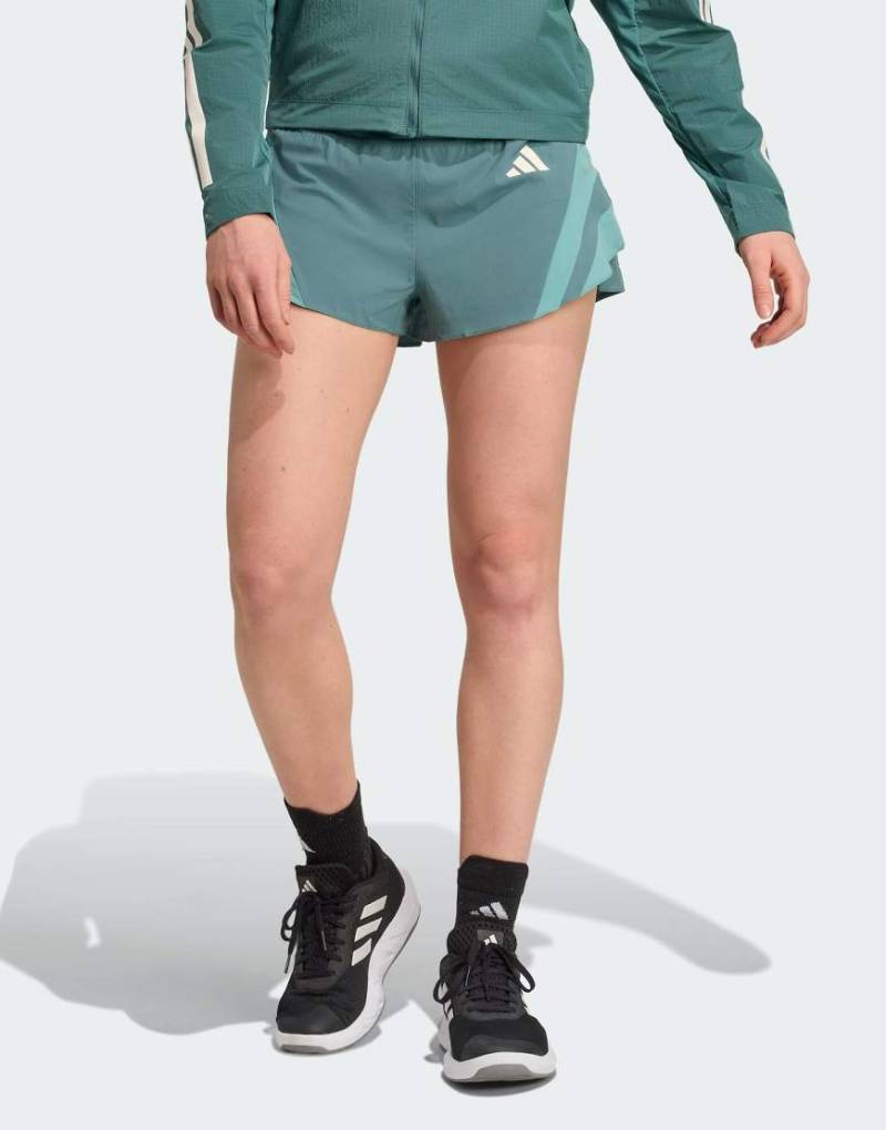 adidas Performance - Adizero Archive - Lauf-Shorts in Preloved Teal mit Taschen für Gels-Blau von adidas performance