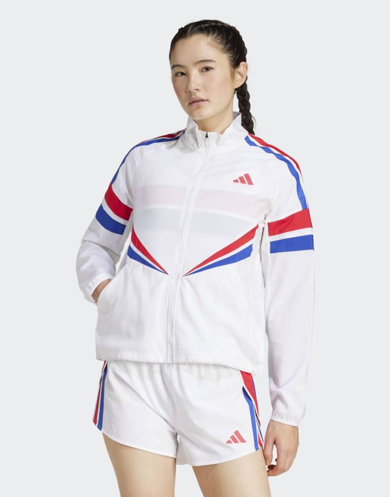 adidas Performance - Adizero - Lauf-Jacke mit Retro-Design in Weiß adidas Performance - Adizero - Lauf-Jacke mit Retro-Design in Weiß von adidas performance