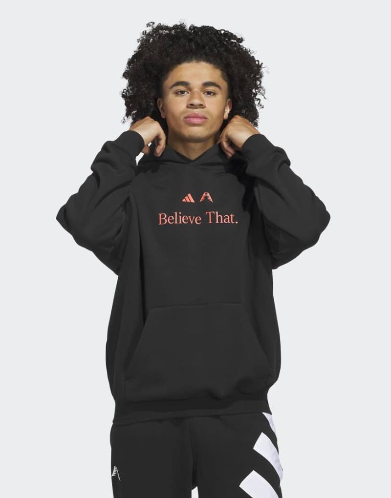 adidas Performance - Anthony Edwards - Kapuzenpullover in Schwarz/Solar Red mit „Believe That"-Print von adidas performance