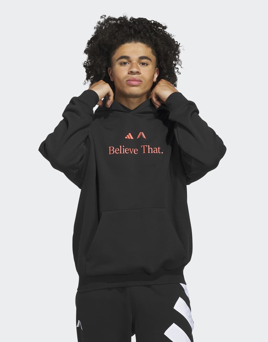 adidas Performance - Anthony Edwards - Kapuzenpullover in Schwarz/Solar Red mit „Believe That"-Print von adidas performance