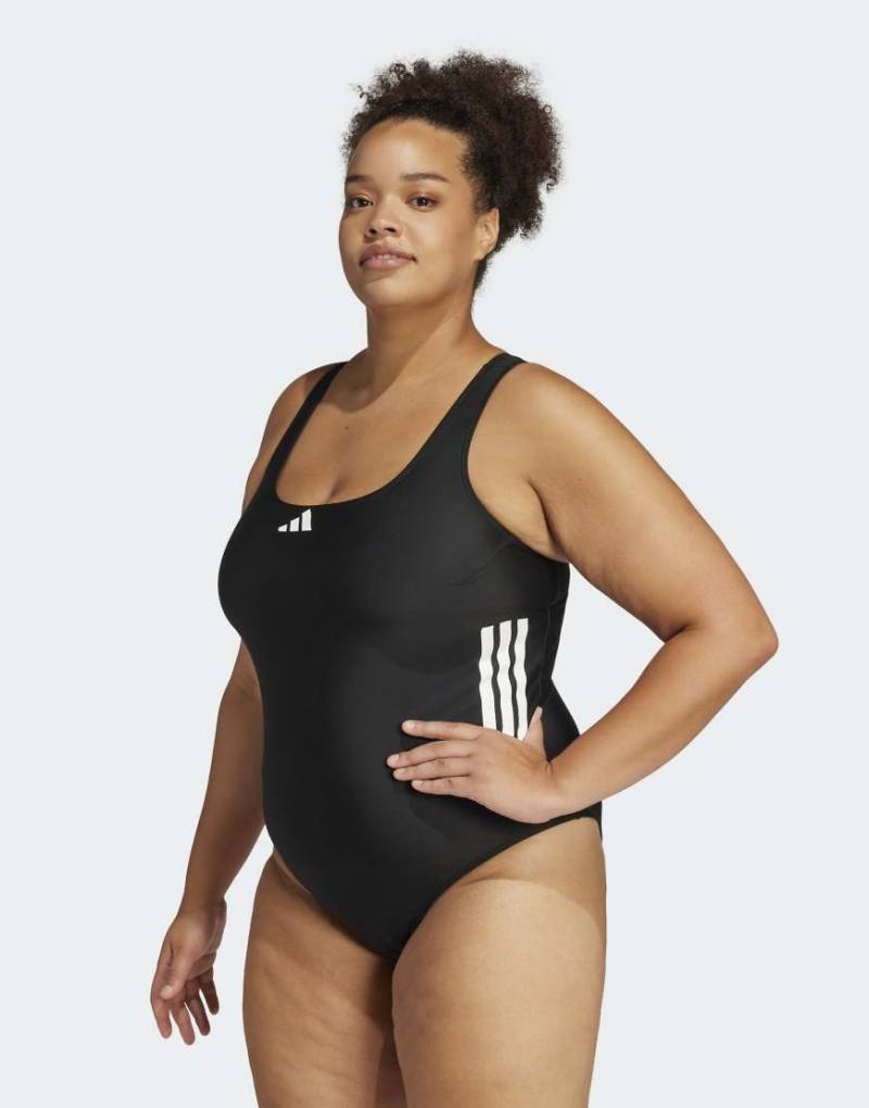 adidas Performance - Badeanzug (Plus-Size) in Schwarz/Weiß mit C-Rückenausschnitt und den 3 Streifen von adidas performance